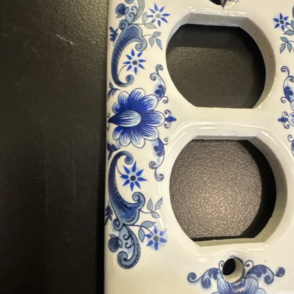 Vintage Porcelain Blue and White Floral Outlet Cover